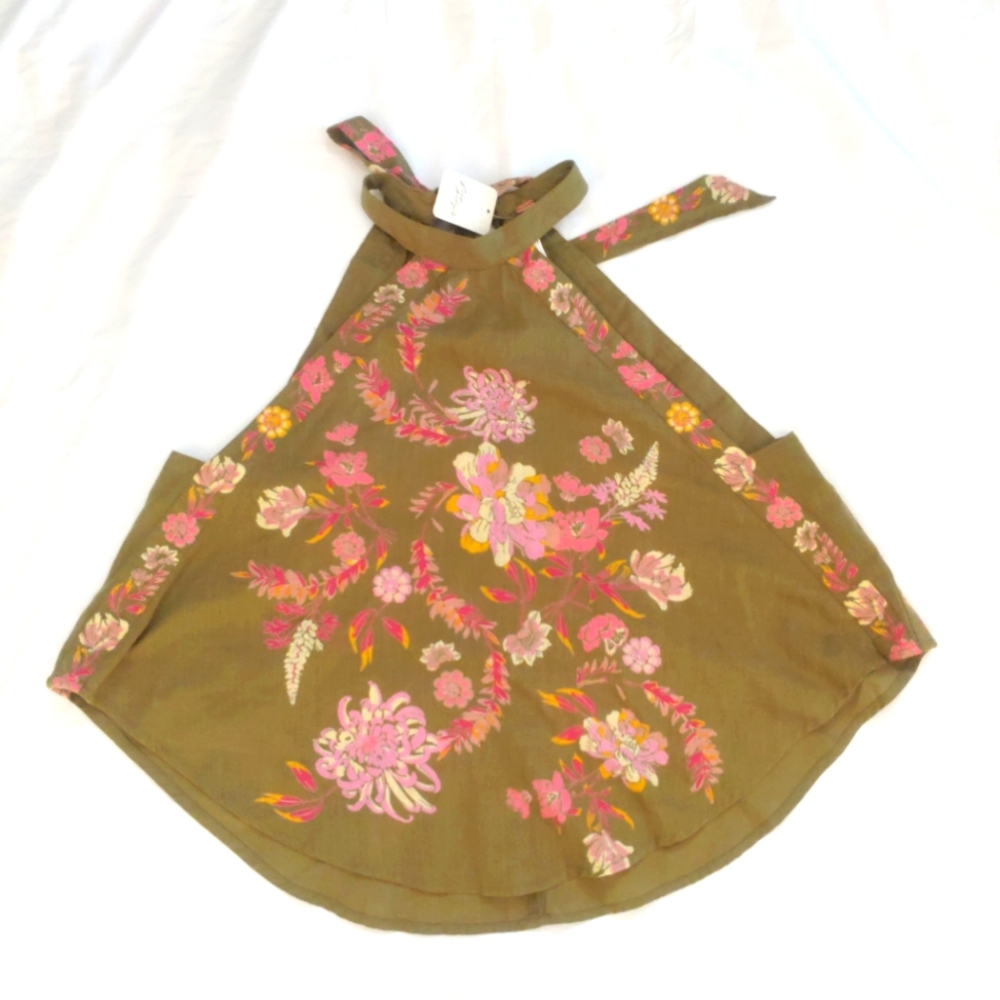 Free People Soft Army Green Pink Floral Print Top Women's Blouse Size Small NWT - Picture 4 of 7